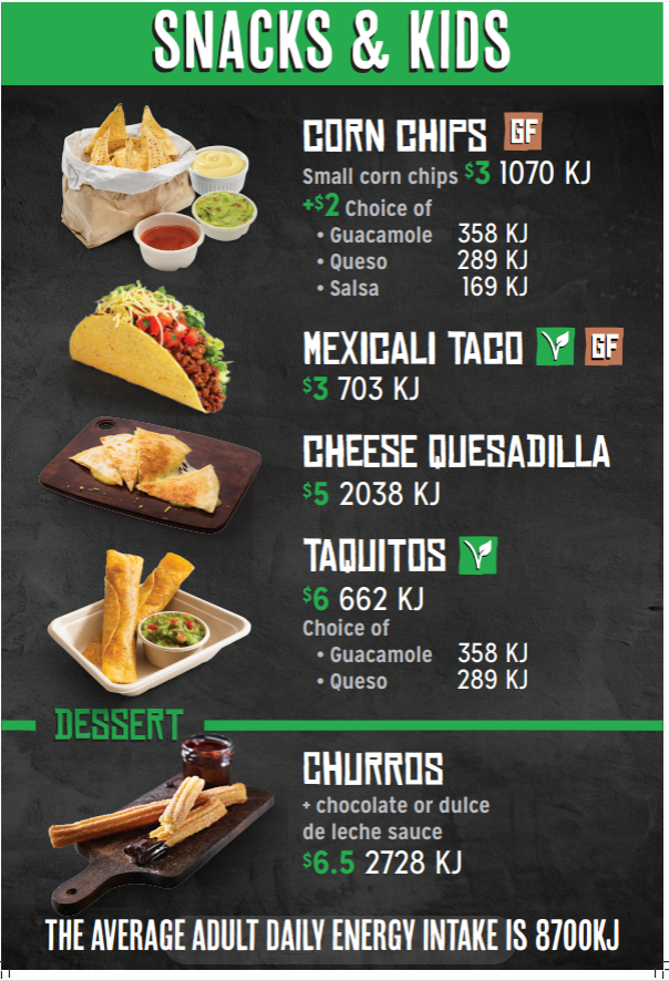 Menu, Mad Mex Doncaster
