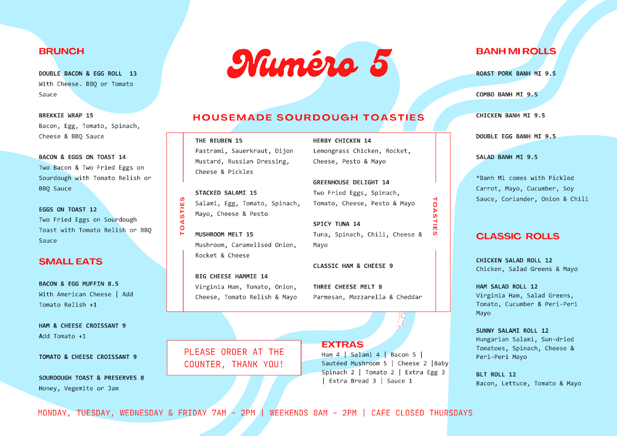 Menu, Numéro 5 Cafe