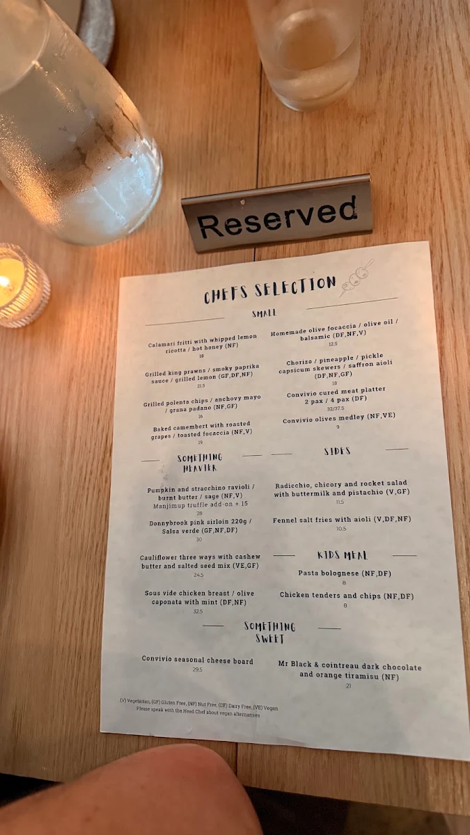 Menu, Convivio Wine Bar