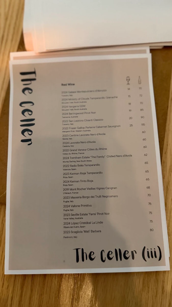 Menu, Convivio Wine Bar
