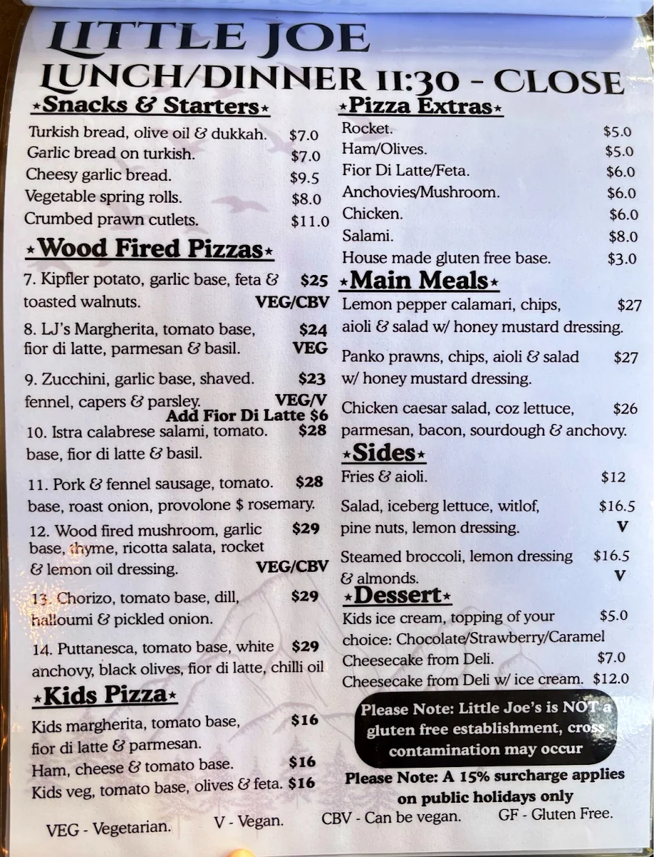 Menu, Little Joe