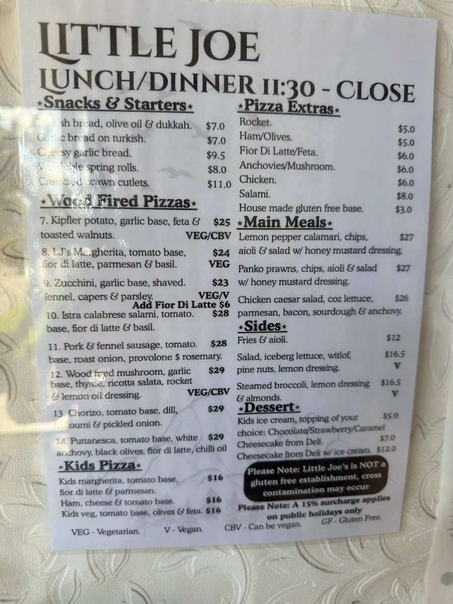Menu, Little Joe