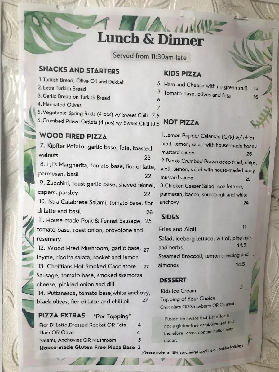 Menu, Little Joe