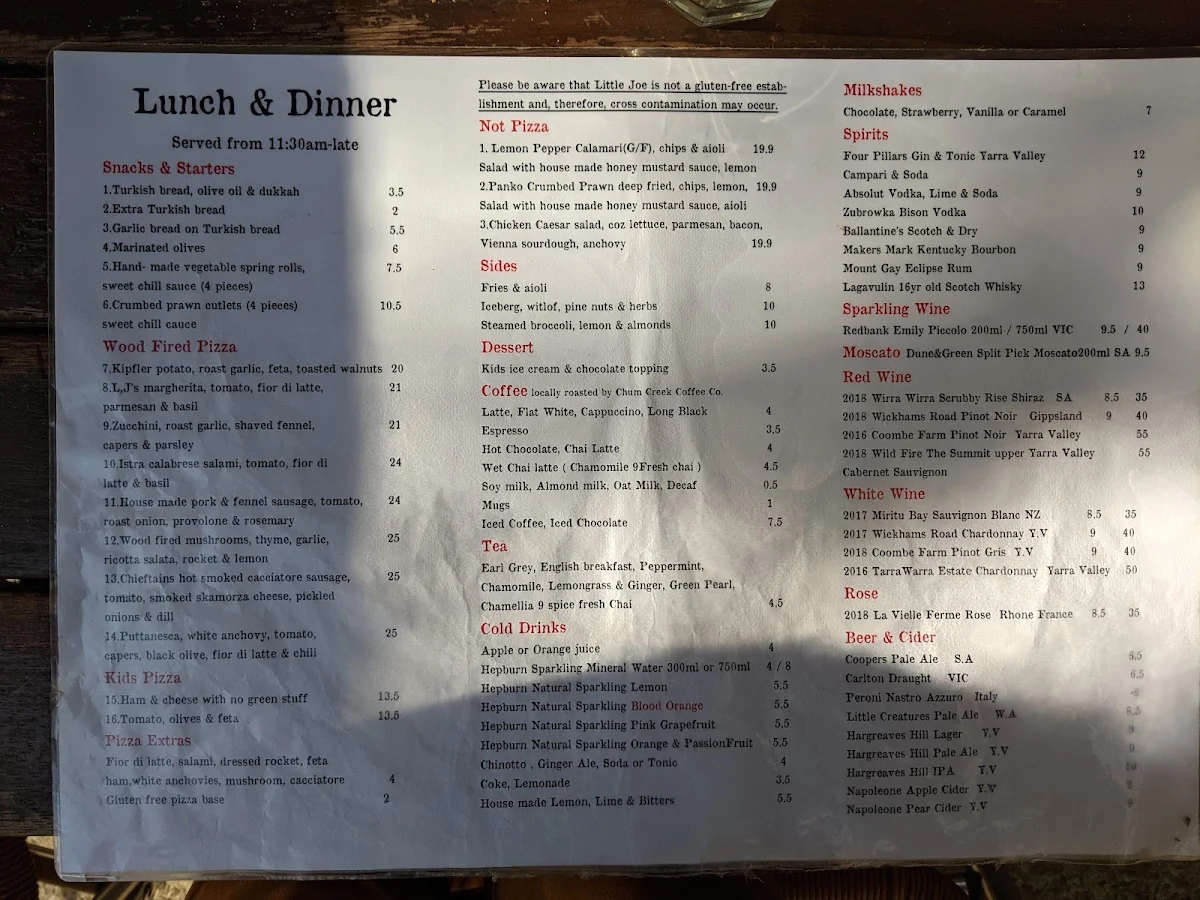 Menu, Little Joe