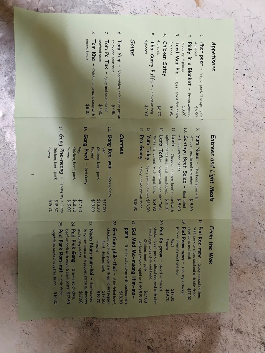Menu, Thai Sontaya