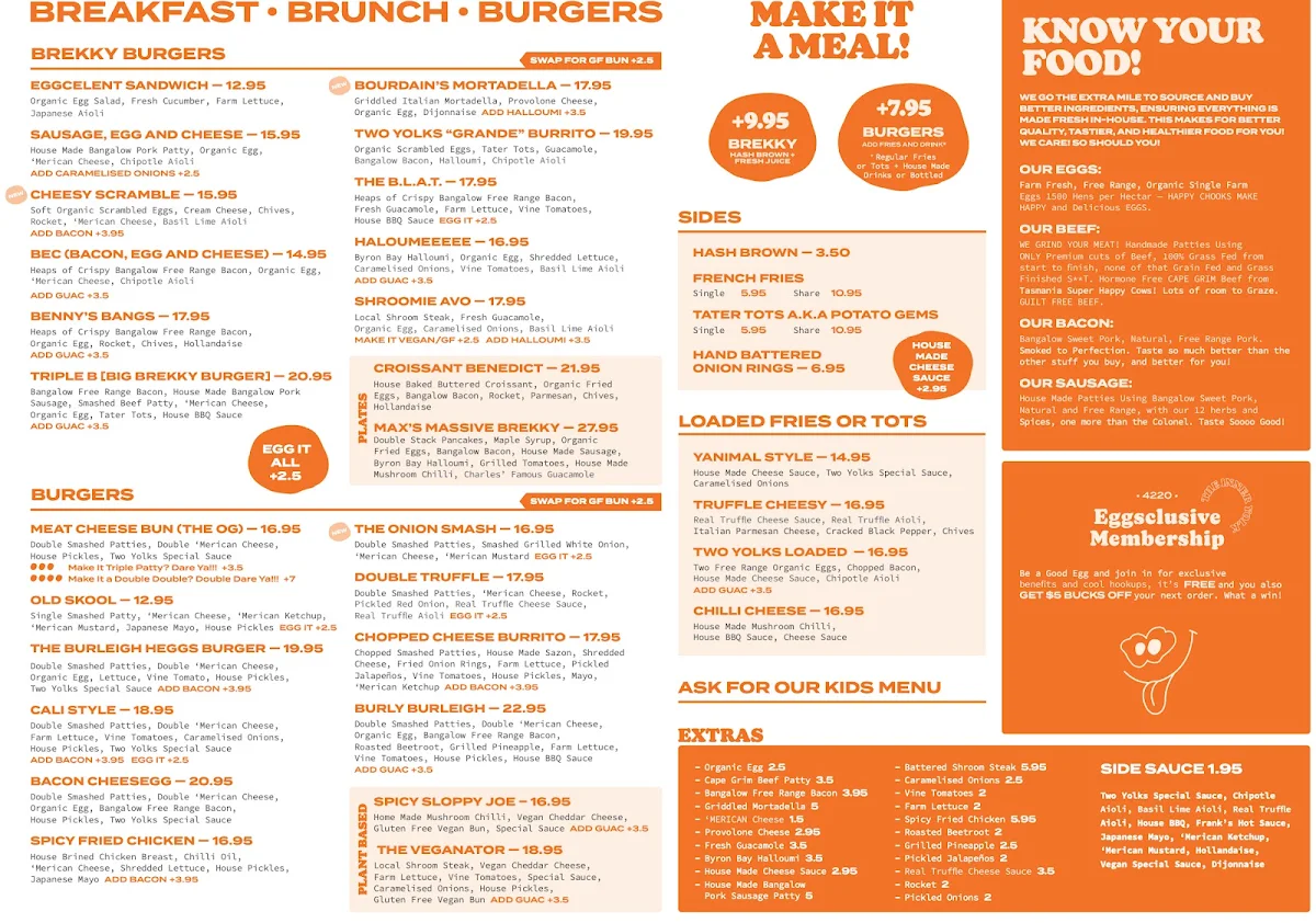 Menu, Two Yolks Burleigh