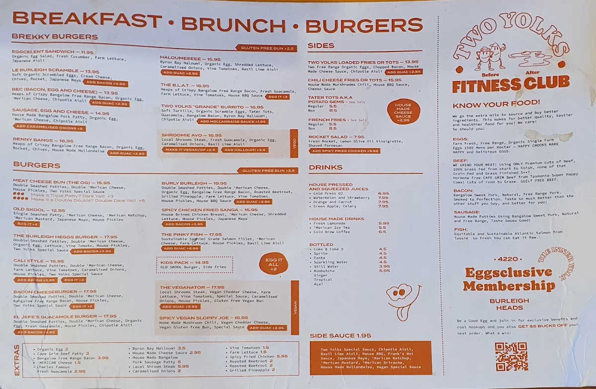 Menu, Two Yolks Burleigh