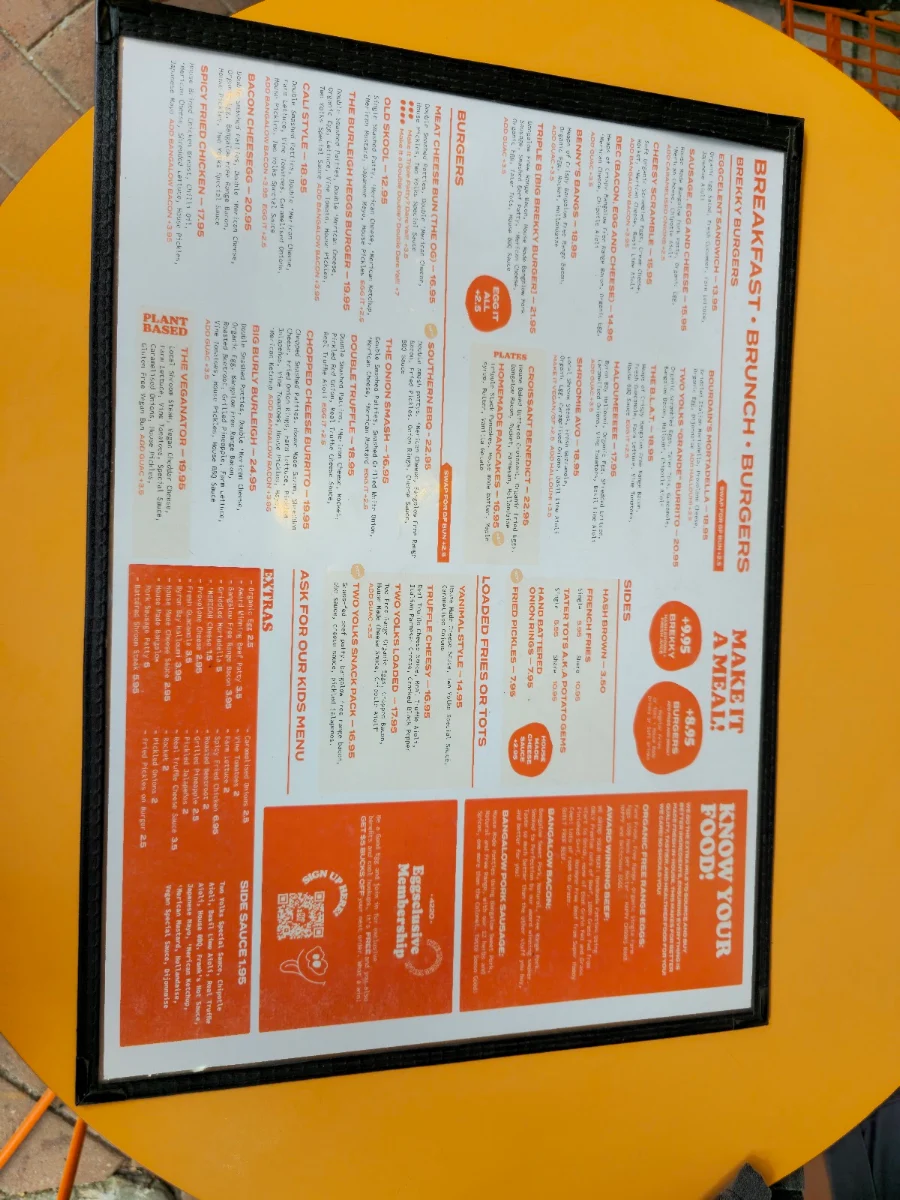 Menu, Two Yolks Burleigh