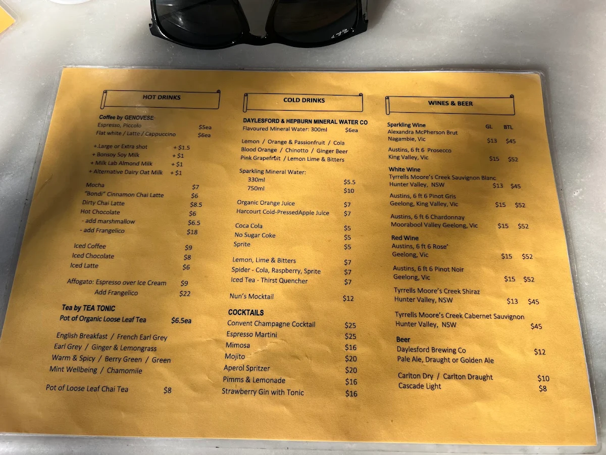 Menu, Bad Habits Café