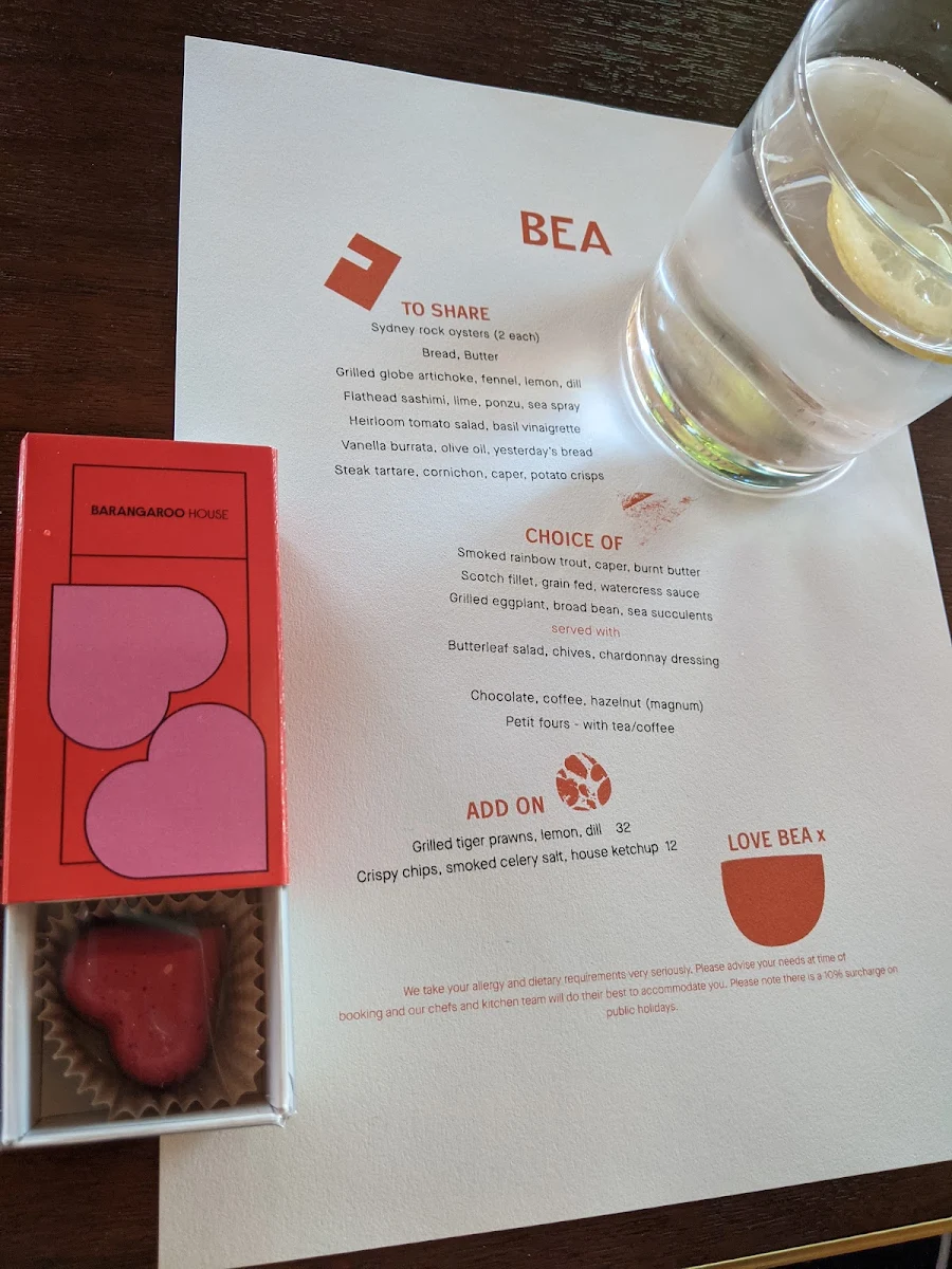 Menu, Barangaroo House