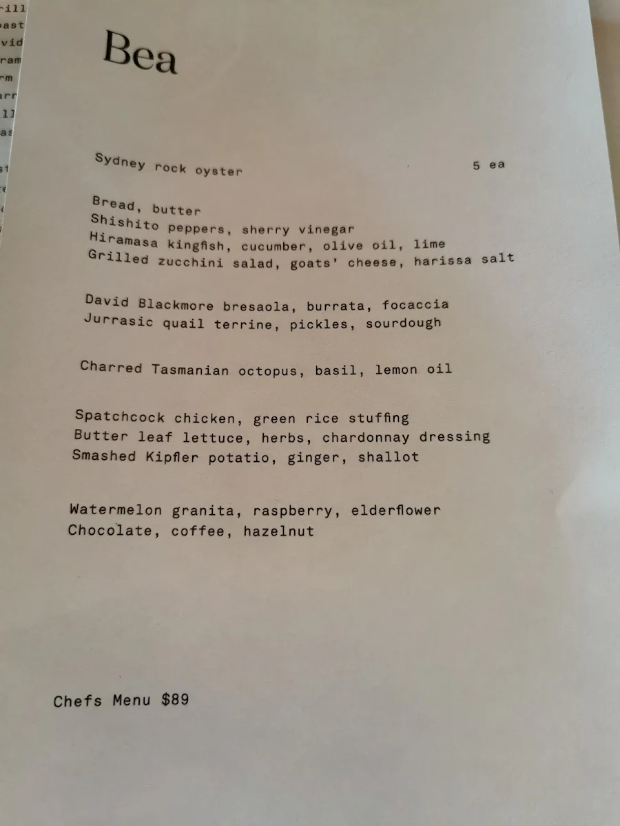 Menu, Barangaroo House