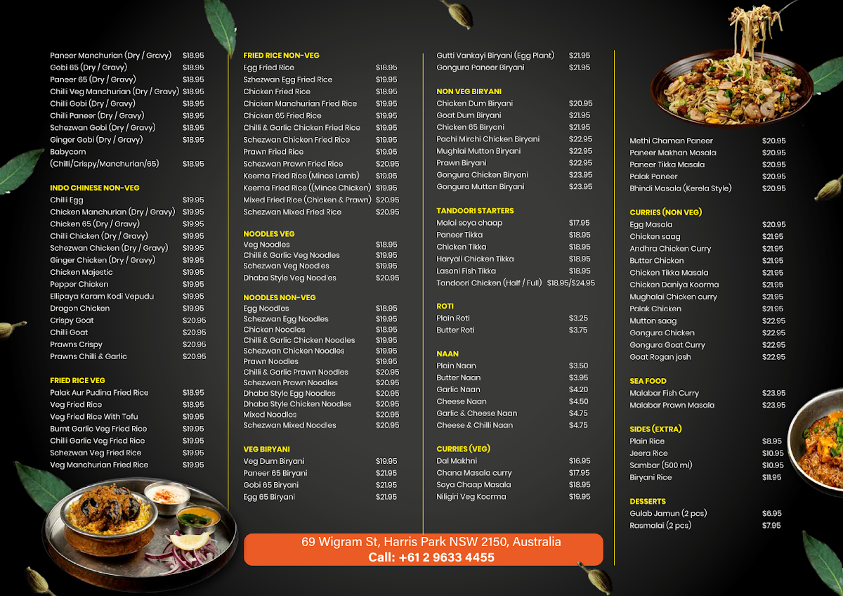 Menu, Dosa Hut Indian Restaurant Harris Park