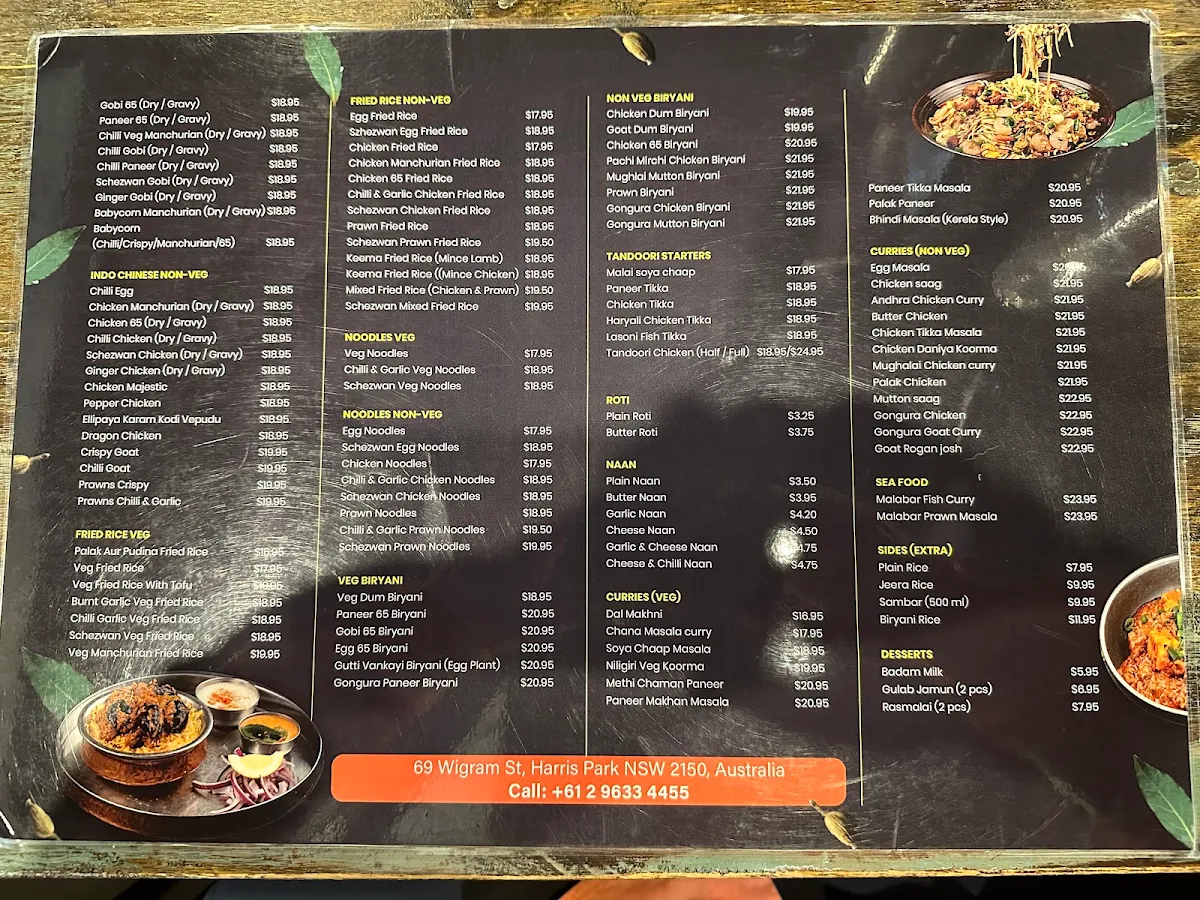 Menu, Dosa Hut Indian Restaurant Harris Park