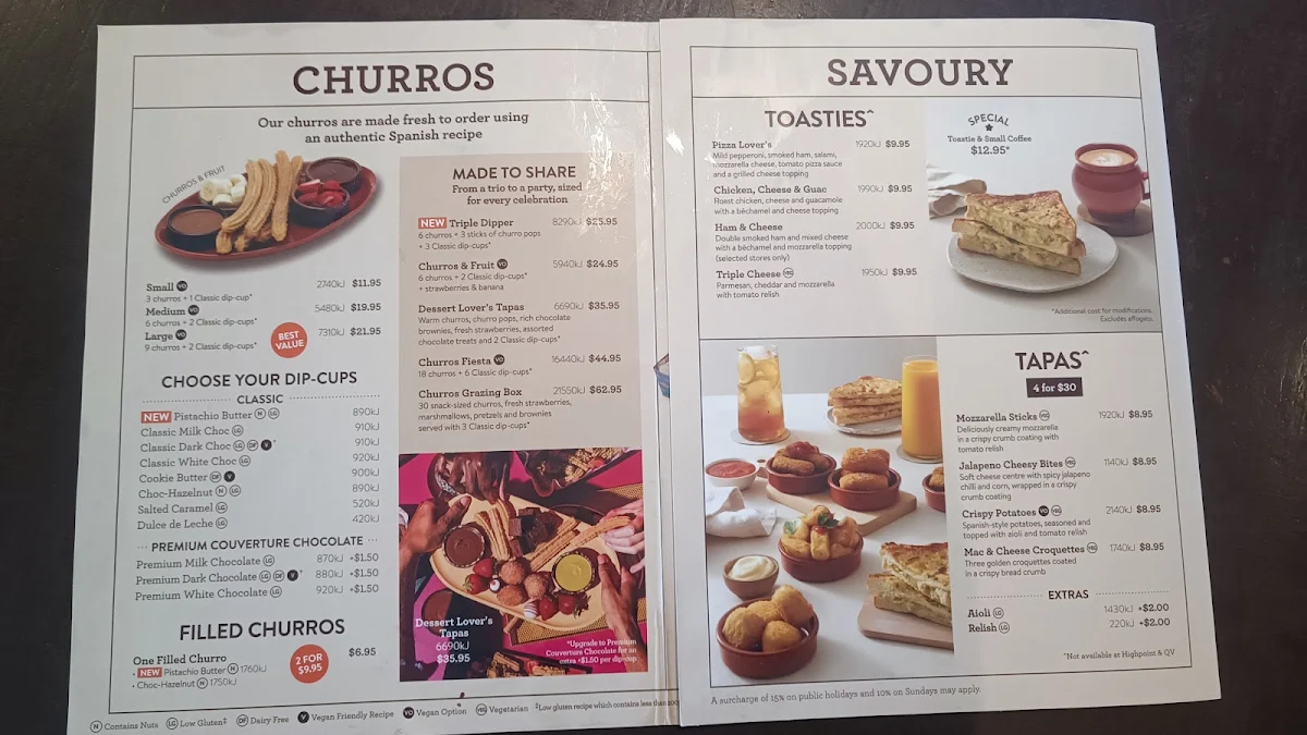 Menu, San Churro Mandurah