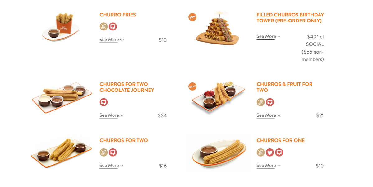 Menu, San Churro Mandurah