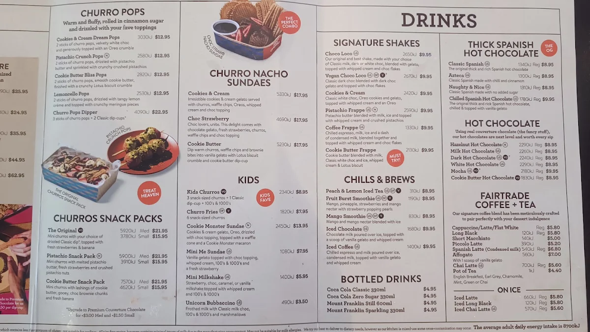 Menu, San Churro Mandurah