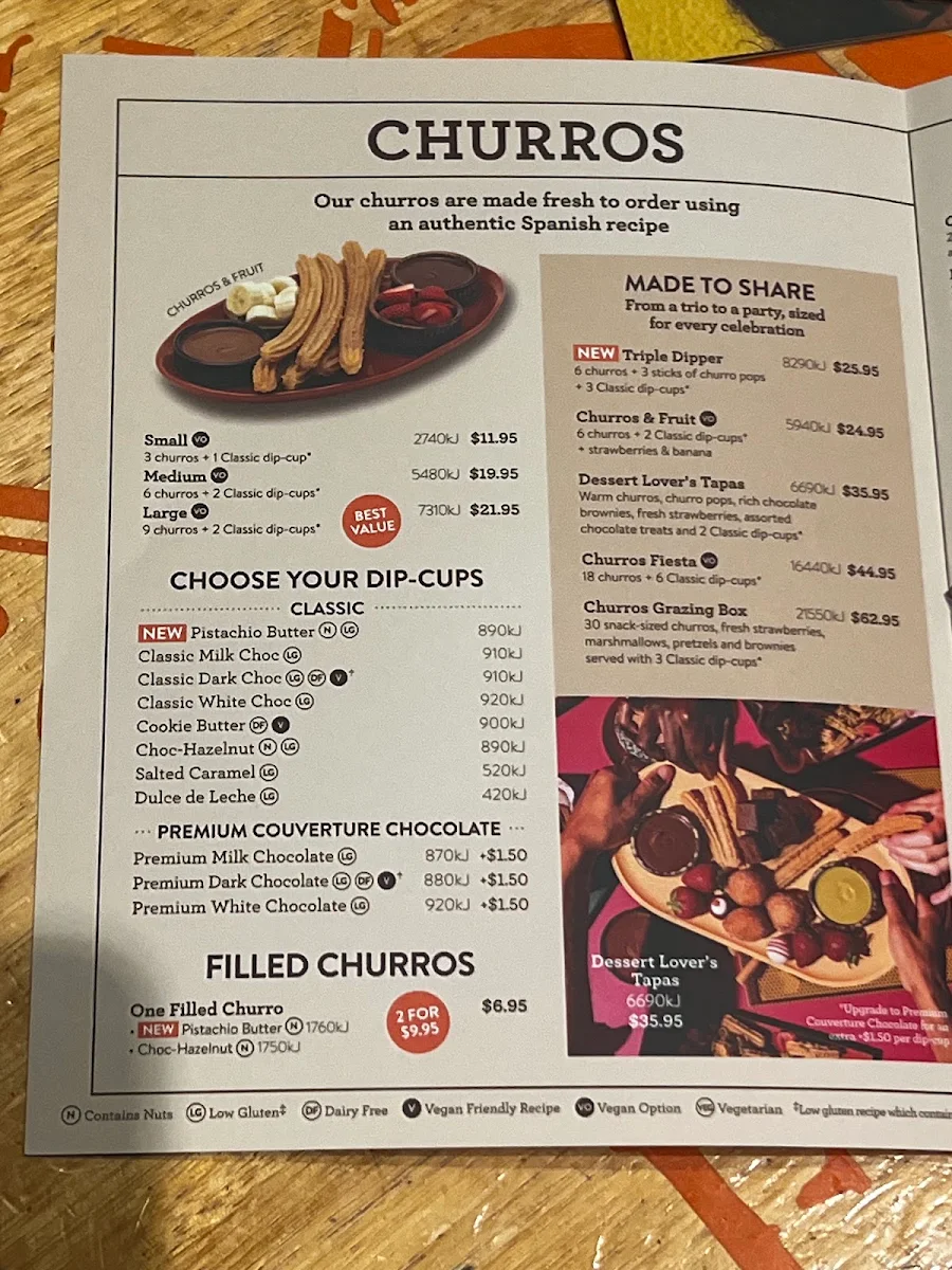 Menu, San Churro Mandurah