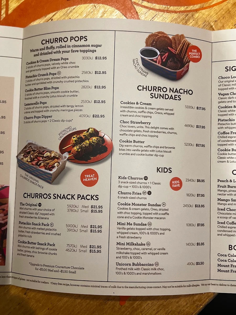 Menu, San Churro Mandurah