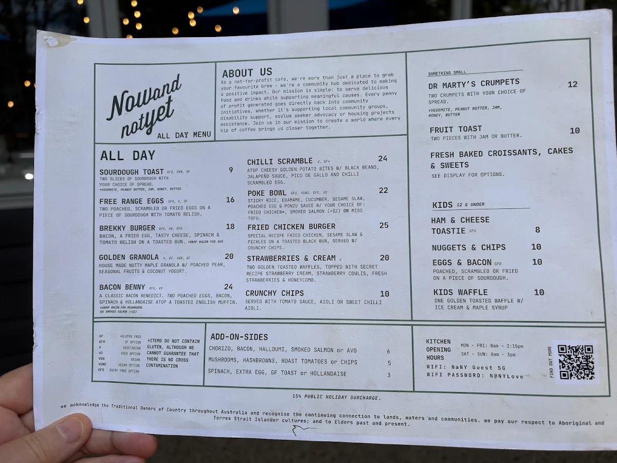 Menu, Now and Not Yet.