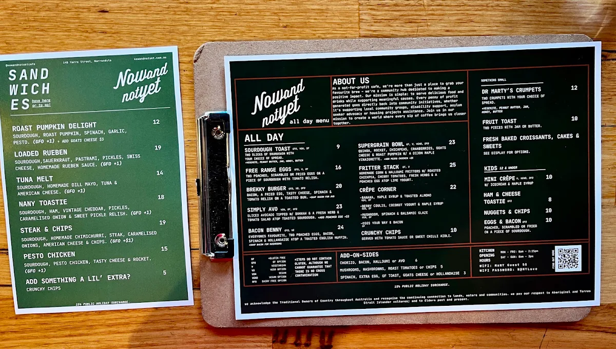 Menu, Now and Not Yet.