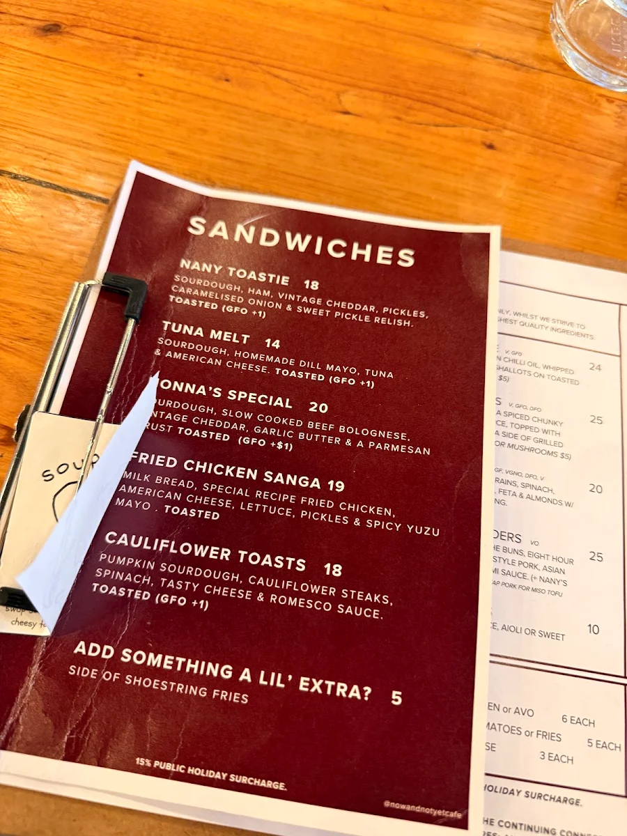 Menu, Now and Not Yet.