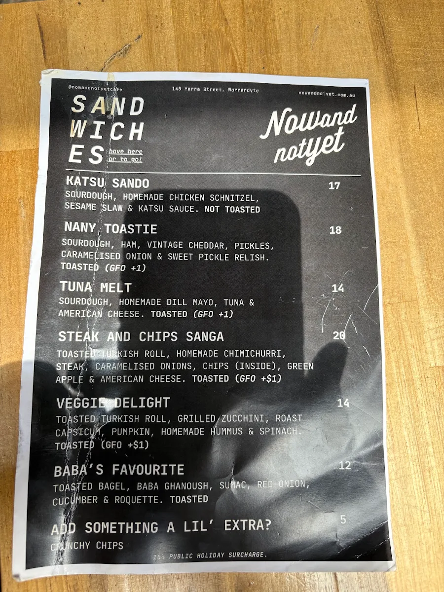 Menu, Now and Not Yet.