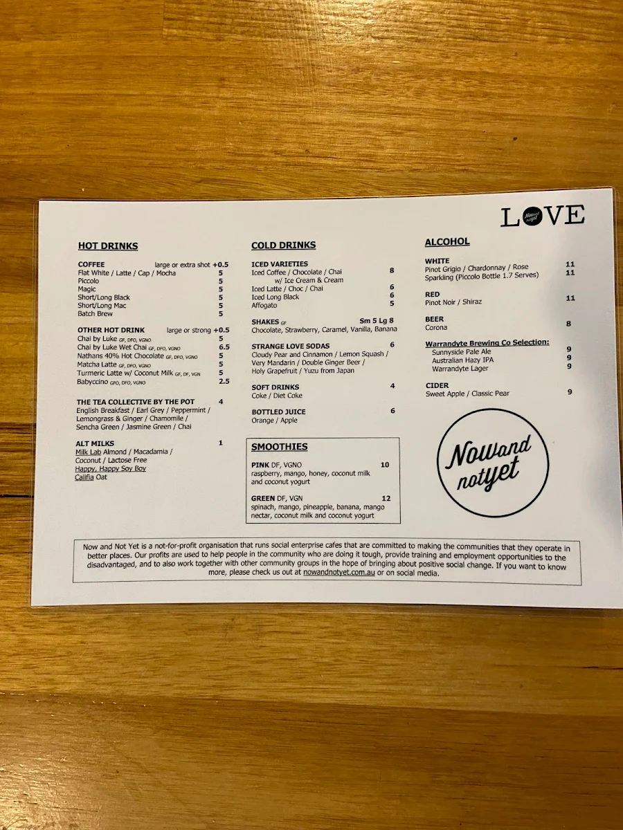 Menu, Now and Not Yet.
