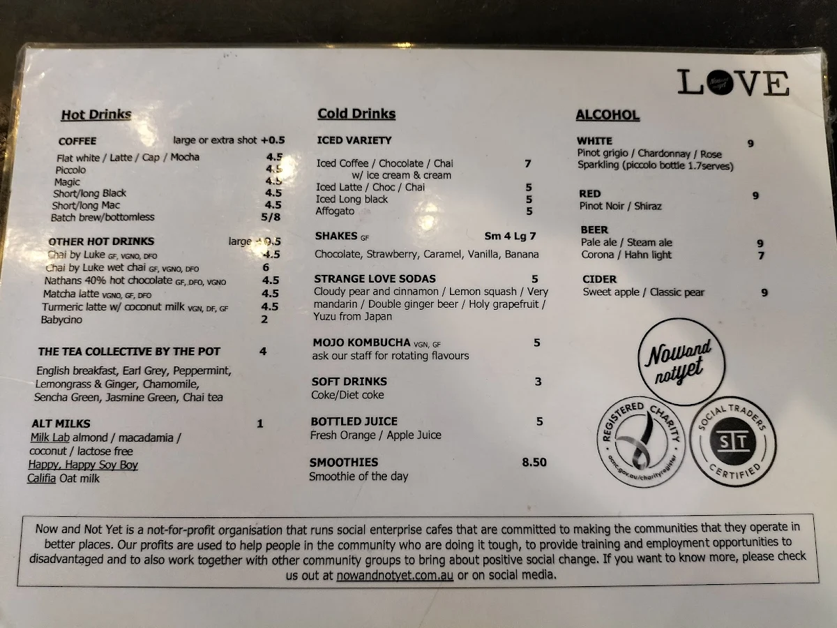 Menu, Now and Not Yet.