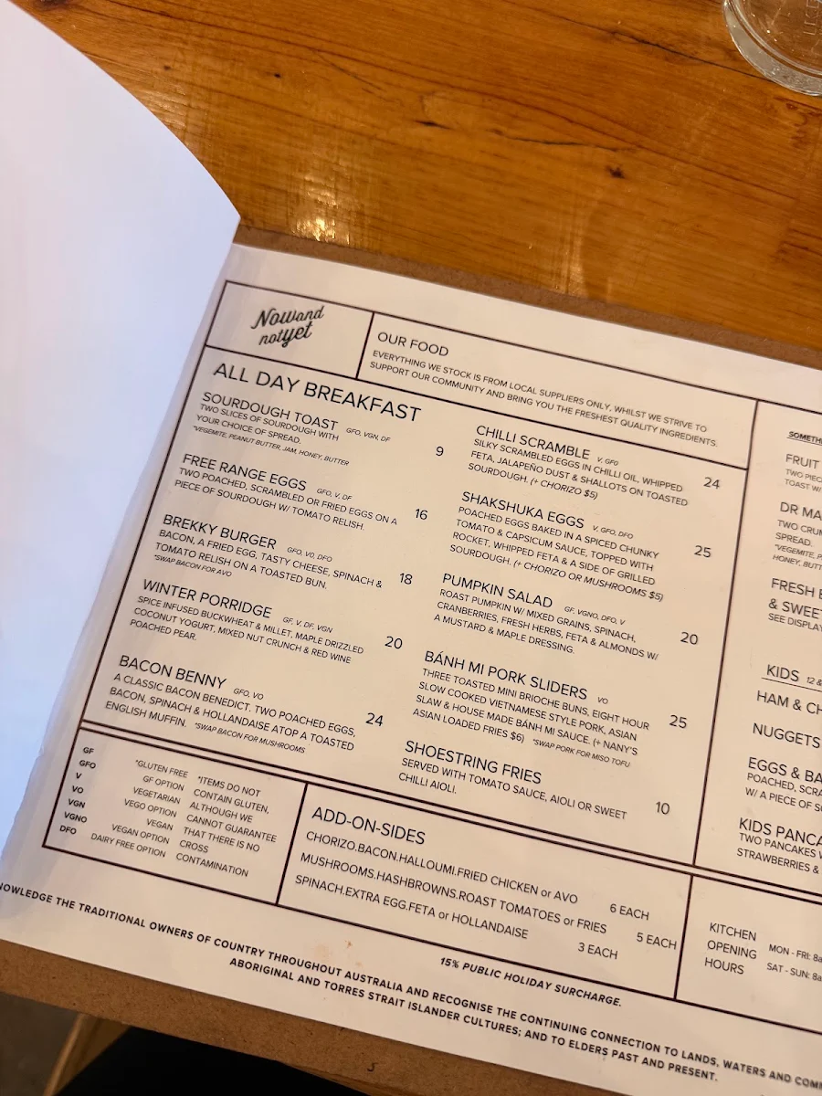 Menu, Now and Not Yet.