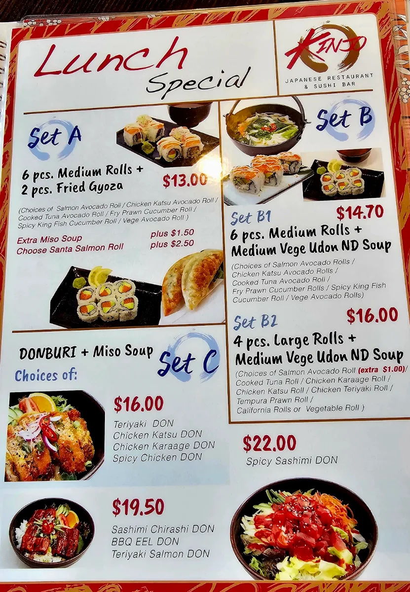 Menu, KinJo Japanese Restaurant & Sushi Bar