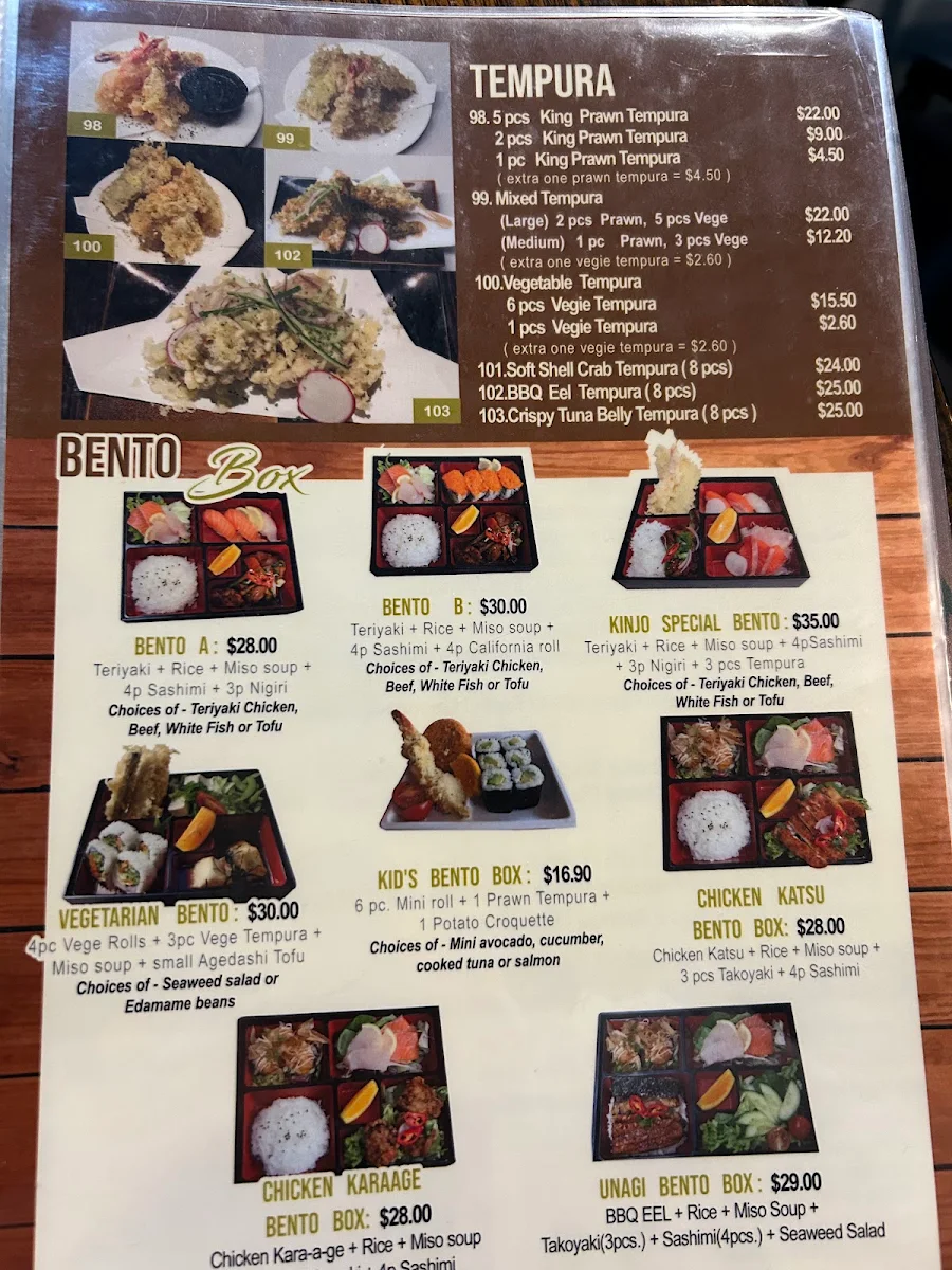 Menu, KinJo Japanese Restaurant & Sushi Bar