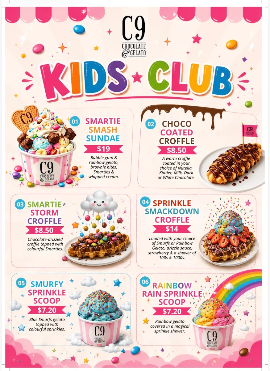 Menu, C9 Chocolate and Gelato Wetherill Park