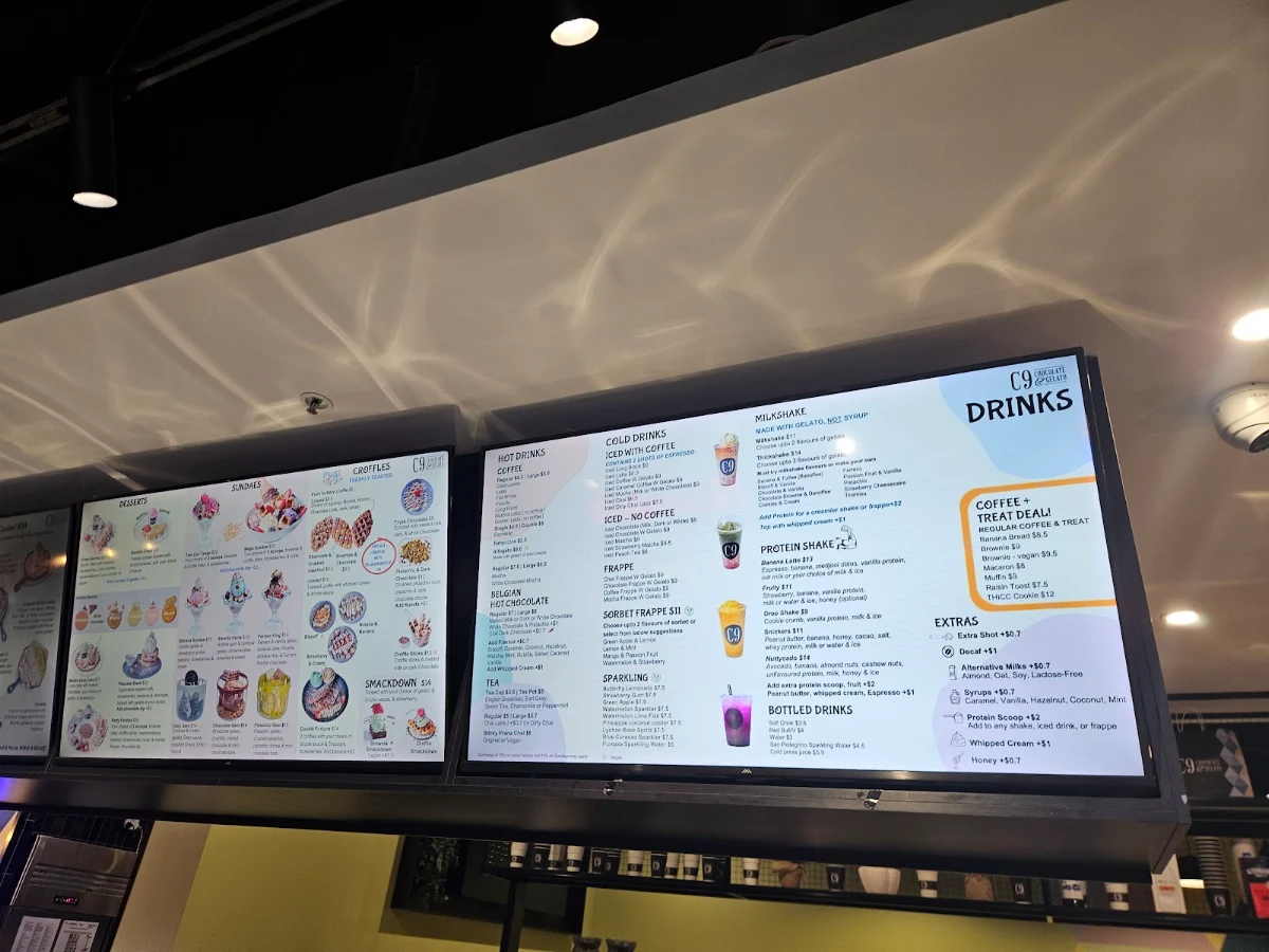 Menu, C9 Chocolate and Gelato Wetherill Park