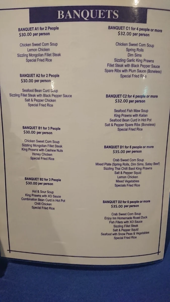 Menu, Enjoy Inn
