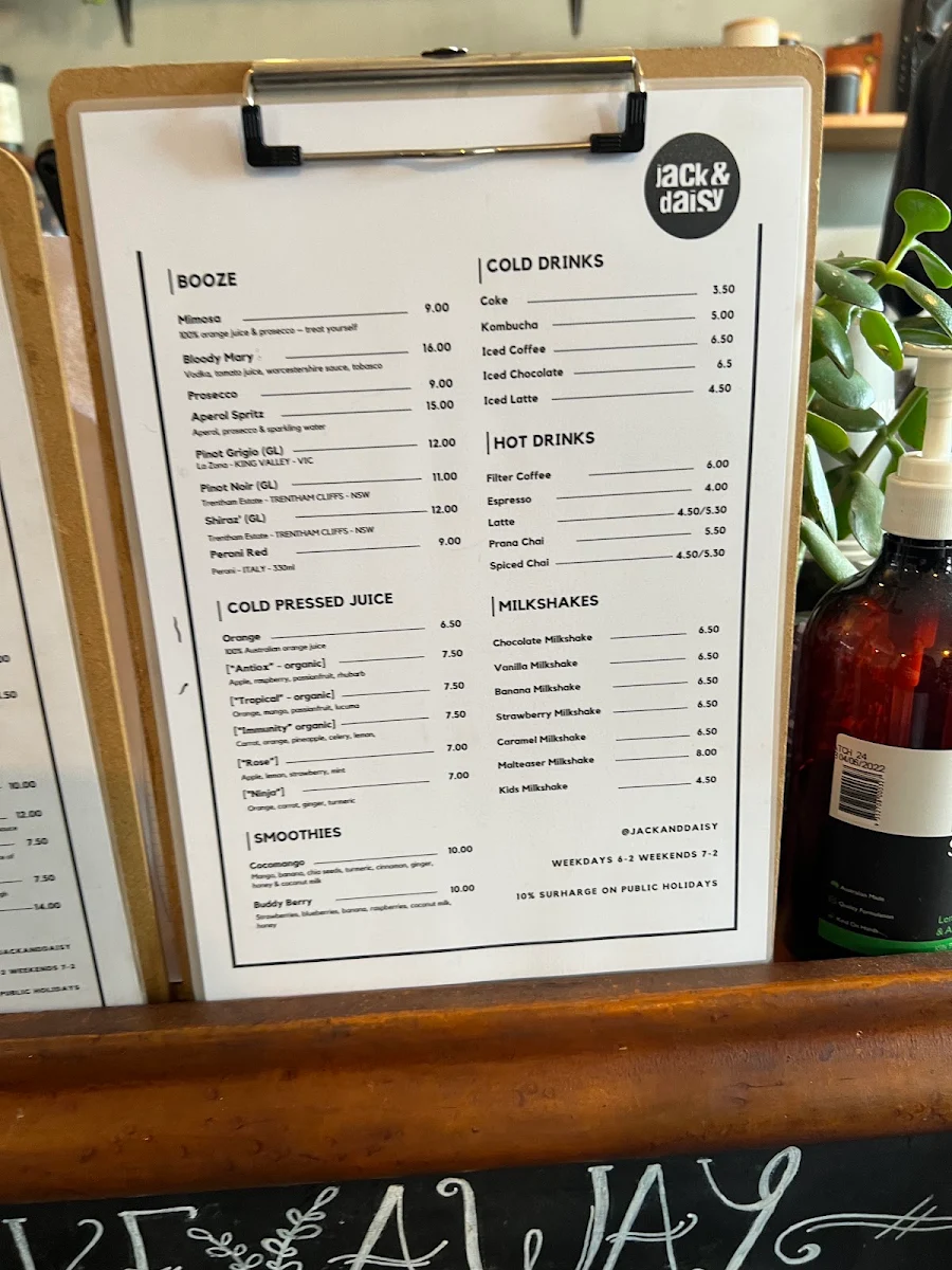 Menu, Jack & Daisy