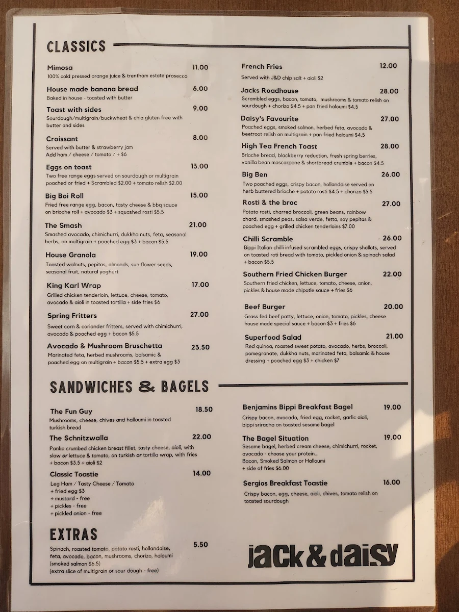 Menu, Jack & Daisy