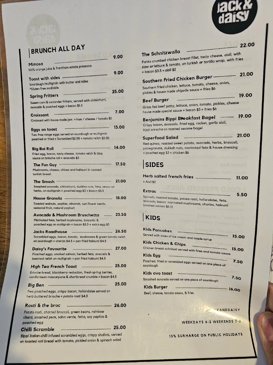 Menu, Jack & Daisy