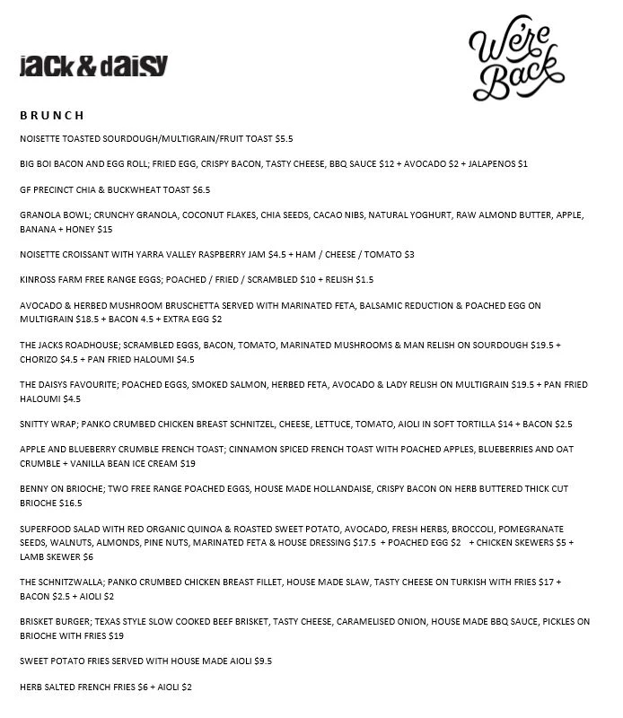 Menu, Jack & Daisy