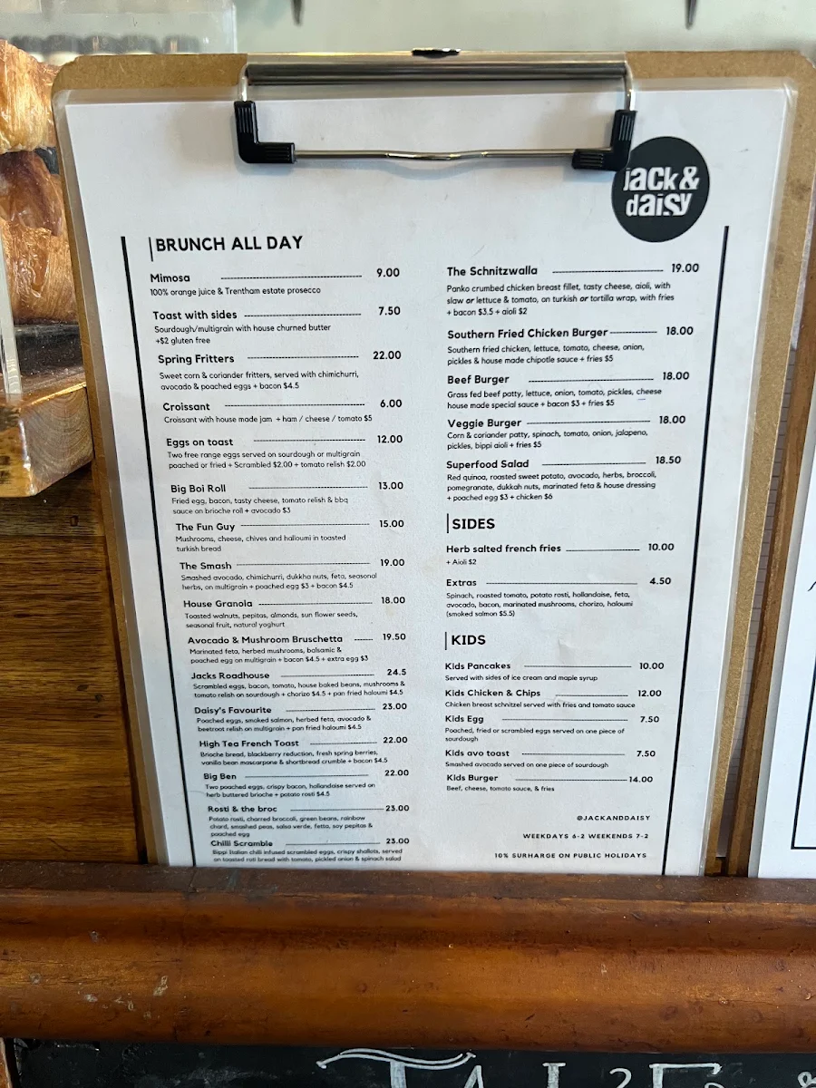 Menu, Jack & Daisy
