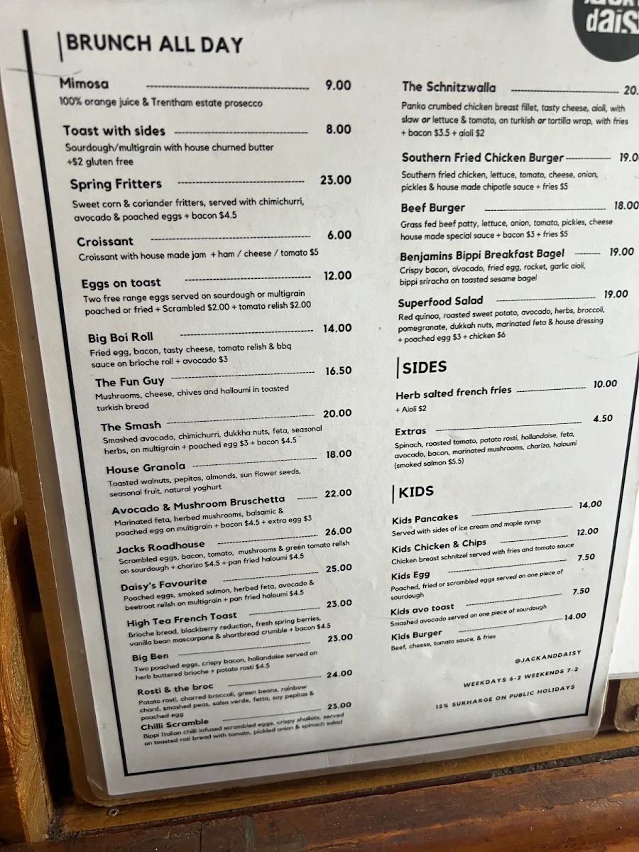 Menu, Jack & Daisy