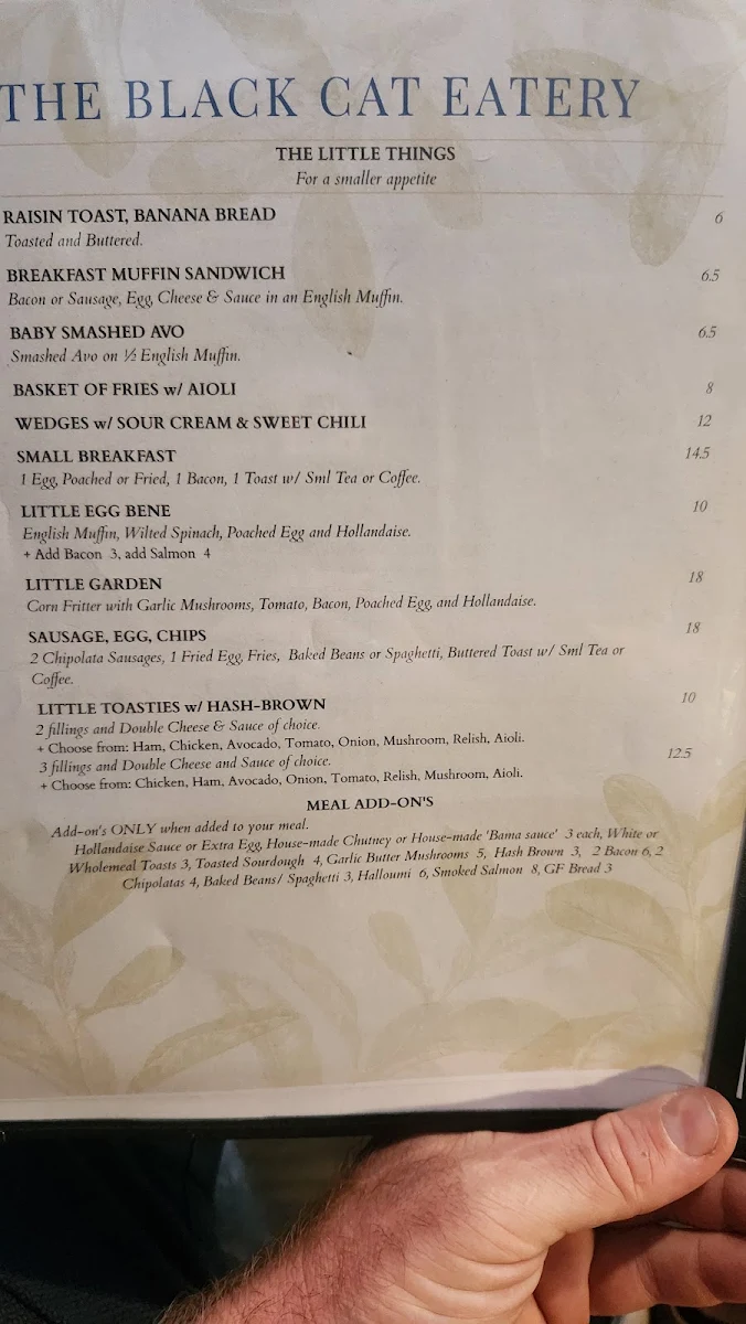 Menu, The Black Cat Eatery