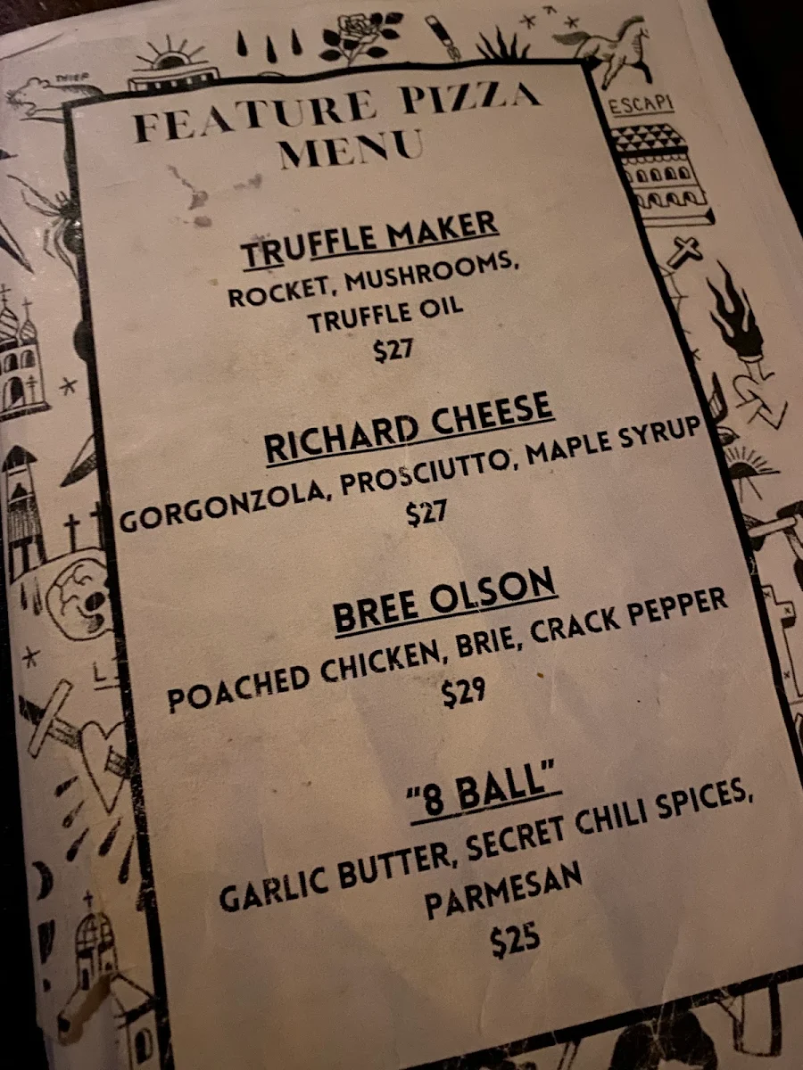 Menu, Alfred's Pizzeria