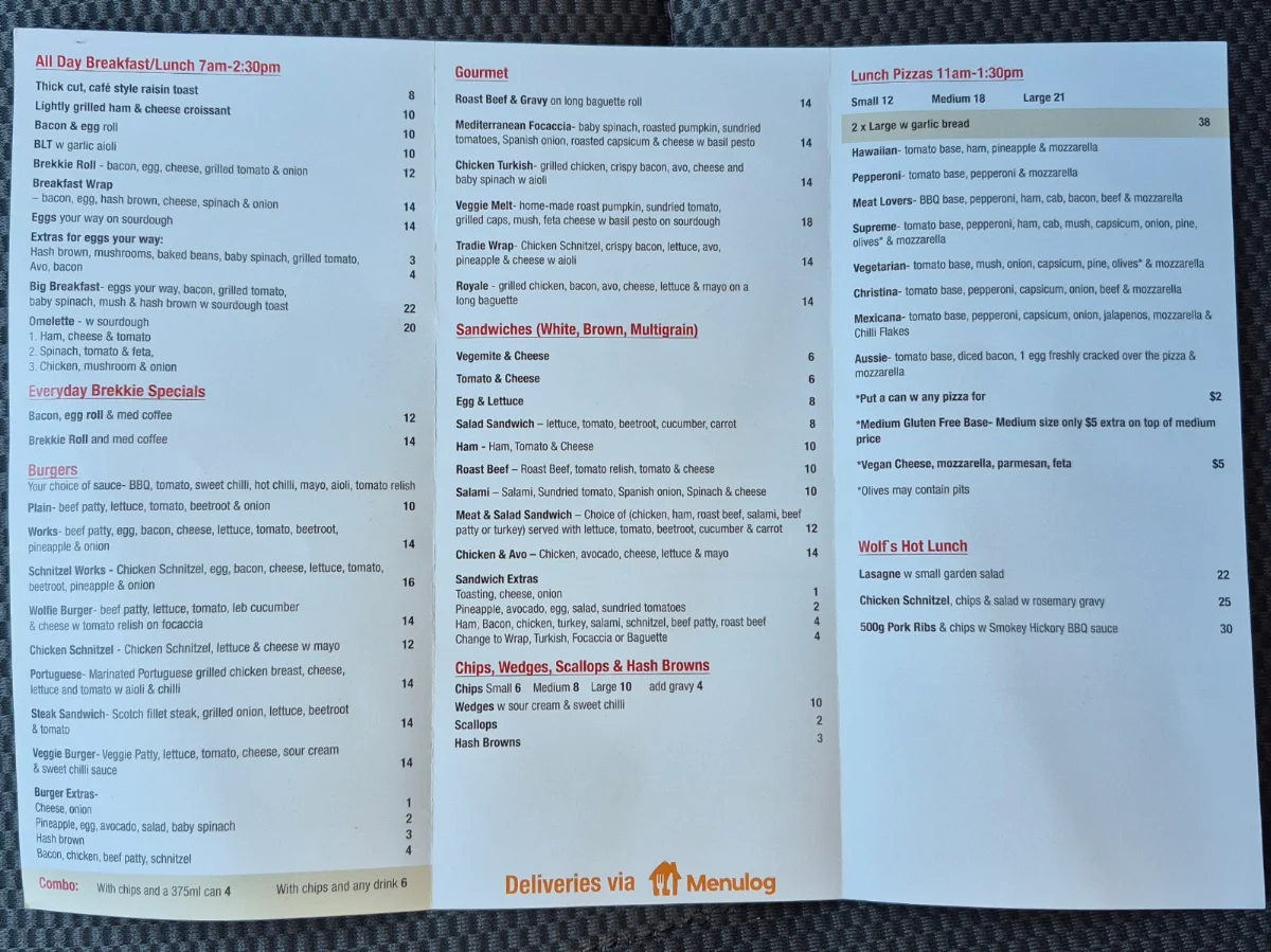 Menu, Wyoming Hungry Wolf's Pizza & Pasta