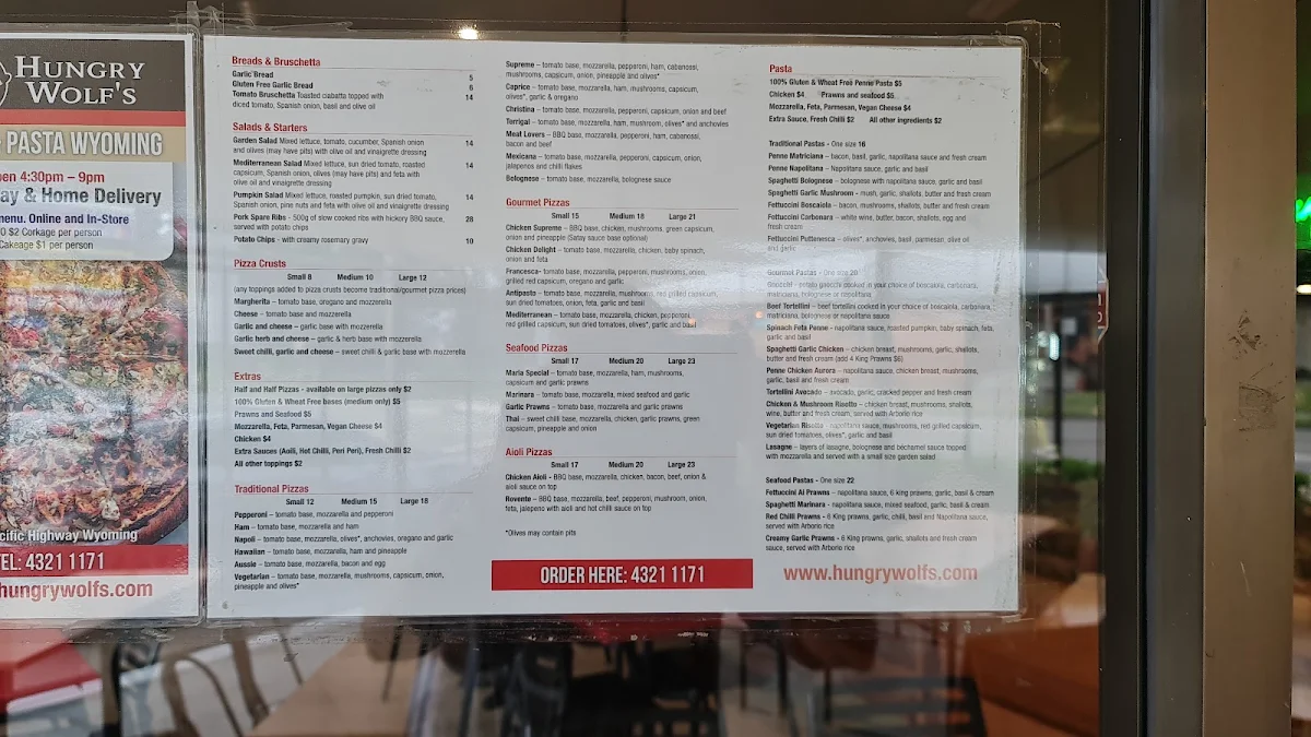 Menu, Wyoming Hungry Wolf's Pizza & Pasta