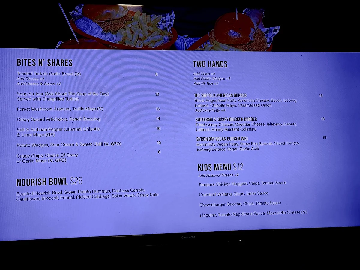 Menu, The Park Restaurant