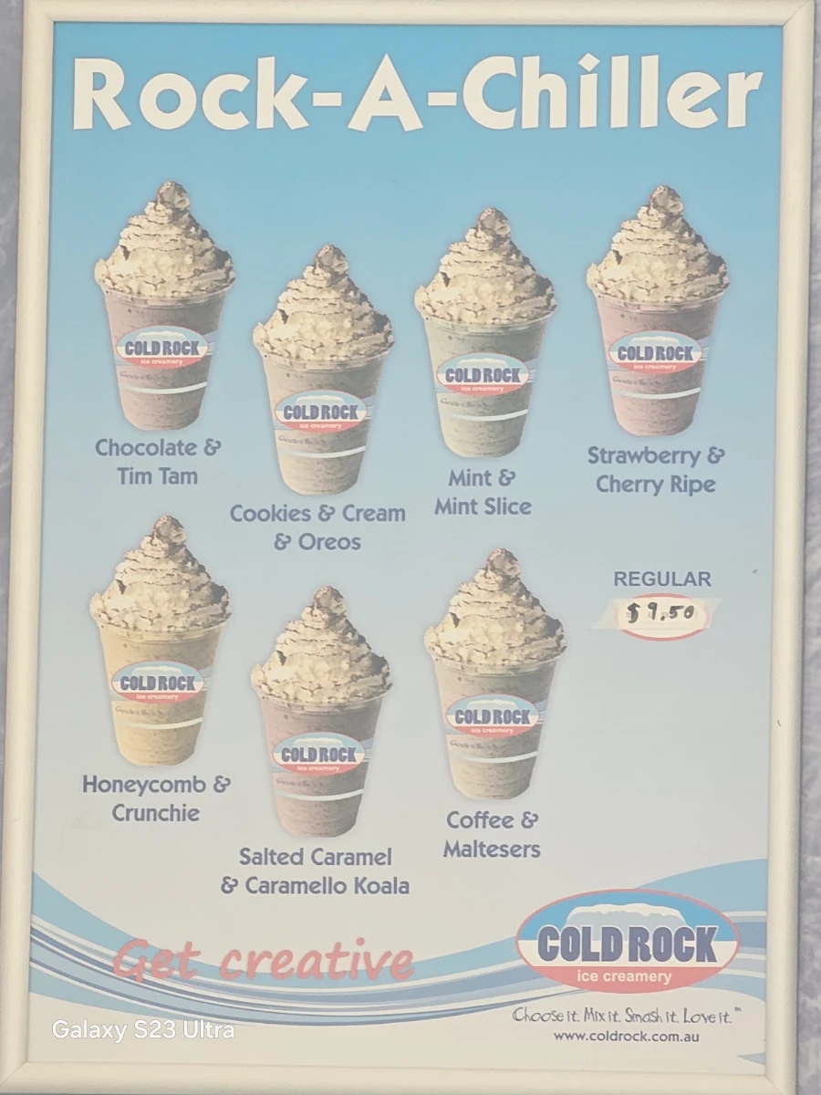 Menu, Cold Rock Ice Creamery Glenelg