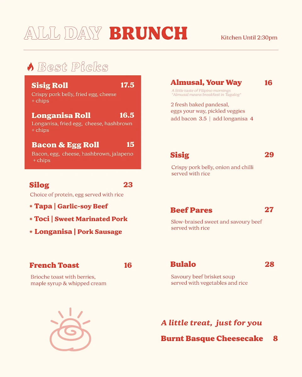 Menu, Meryenda Cafe