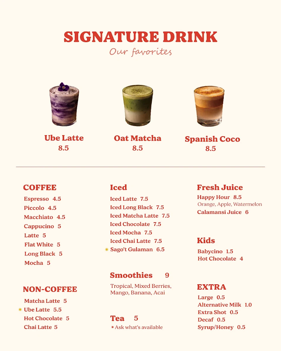 Menu, Meryenda Cafe