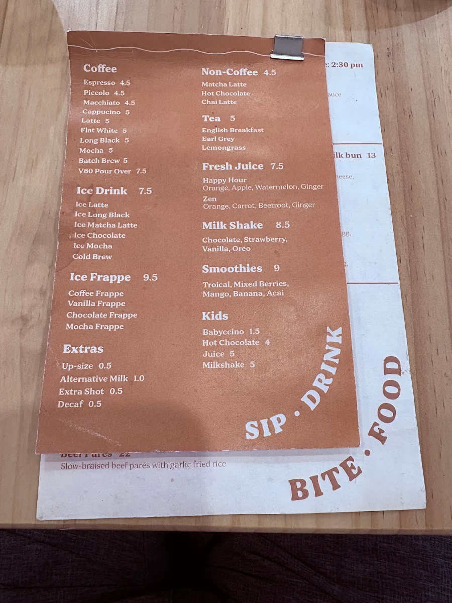 Menu, Meryenda Cafe