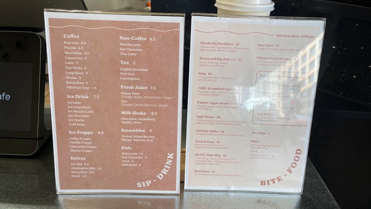 Menu, Meryenda Cafe